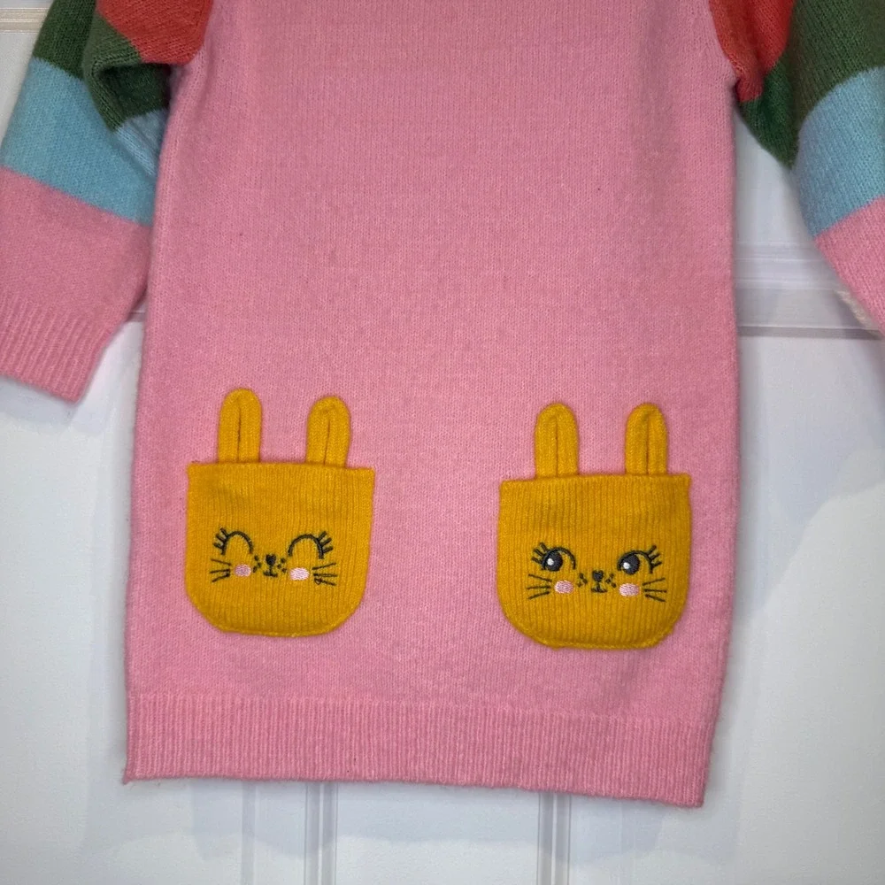 George Baby Girls Stripe Bunny Pocket‎ Knit Sweater Dress Size 18-24 Months